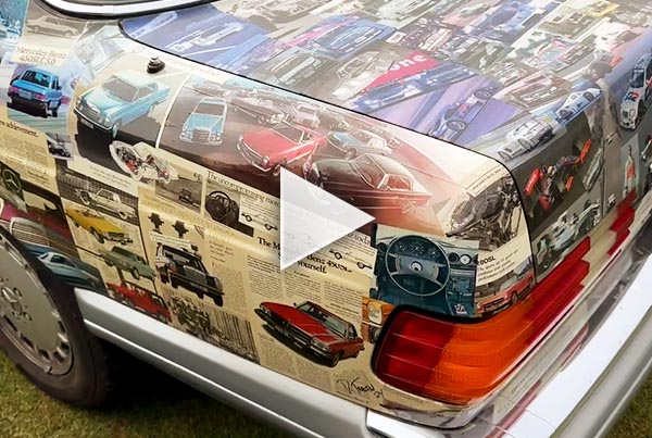 Decoupage Mercedes-Benz covered in marketing brochures / With Dave Tobin
